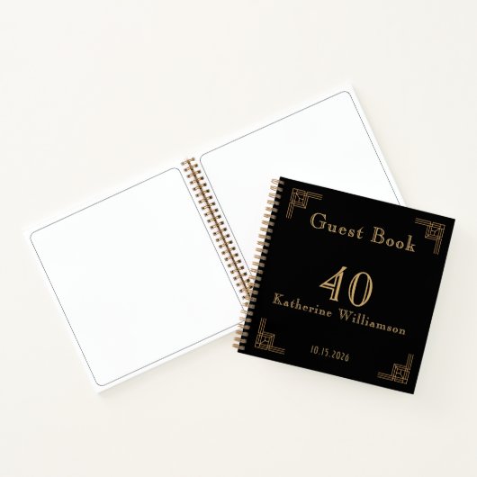 Guest Book Birthday Black Gold Art Deco ノートブック (内部)