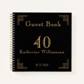 Guest Book Birthday Black Gold Art Deco ノートブック (正面)