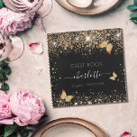 Guest book birthday black gold glitter butterflies ノートブック<br><div class="desc">A guestbook for a feminine and glamorous 21st (or any age) birthday party.  A stylish black background with faux gold glitter sparkles and golden butterflies. Add your name,  age 21/text.</div>