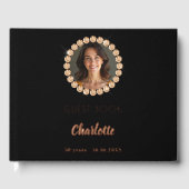 Guest book birthday black rose gold photo diamonds ゲストブック (正面)