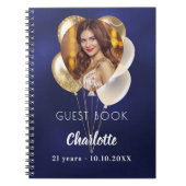 Guest book birthday blue photo金ゴールドバルーン ノートブック (正面)