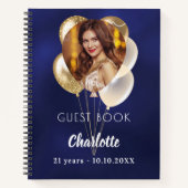 Guest book birthday blue photo金ゴールドバルーン ノートブック (正面)