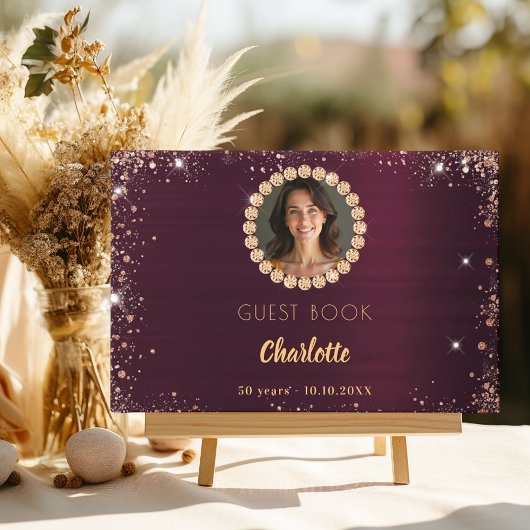 Guest book birthday burgundy photo diamonds ゲストブック