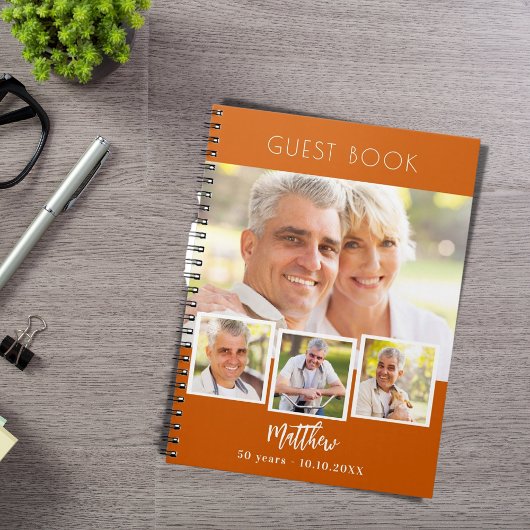 Guest book birthday burnt orange photo collage ノートブック