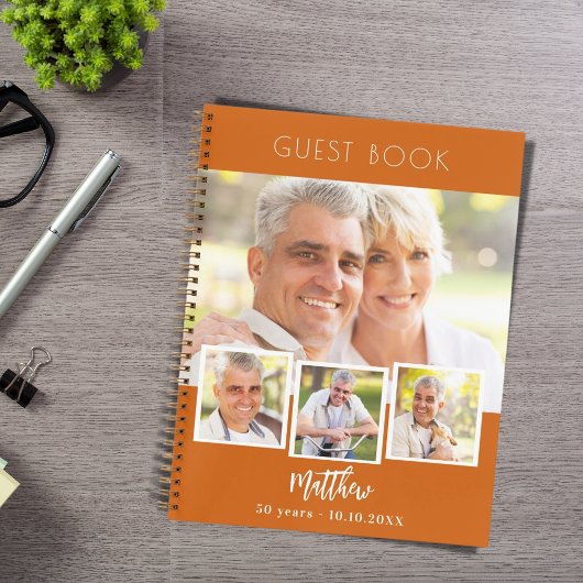 Guest book birthday burnt orange photo collage ノートブック