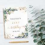 Guest book birthday eucalyptus greenery ノートブック<br><div class="desc">A white background color. Decorated with eucalyptus greenery,  golden foliage and faux gold glitter dust.  Add a name,  age and a date.</div>