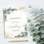 Guest book birthday eucalyptus greenery ノートブック<br><div class="desc">A white background color. Decorated with eucalyptus greenery,  golden foliage and faux gold glitter dust.  Add a name,  age and a date.</div>