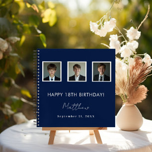 Guest book birthday navyホワイト写真名 ノートブック
