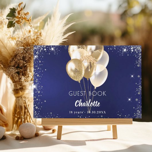 Guest book birthday navy blue gold balloons ゲストブック