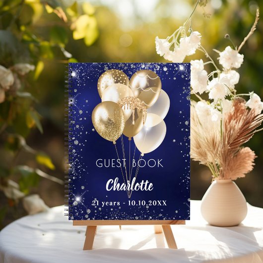 Guest book birthday navy blue gold balloons ノートブック