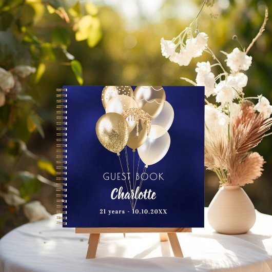 Guest book birthday navy blue gold balloons ノートブック