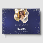 Guest book birthday navy blue photo金ゴールドバルーン ゲストブック (正面)
