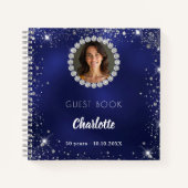 Guest book birthday navy blue photo diamonds ノートブック (正面)