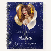 Guest book birthday navy blue photo gold balloons ノートブック (正面)