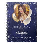 Guest book birthday navy blue photo gold balloons ノートブック (正面)