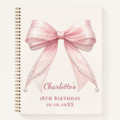 Guest book Birthday pink bow ivory pearls ノートブック (正面)