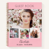 Guest book birthday pink photo collage ノートブック (正面)
