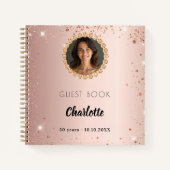 Guest book birthday rose gold photo diamonds ノートブック (正面)