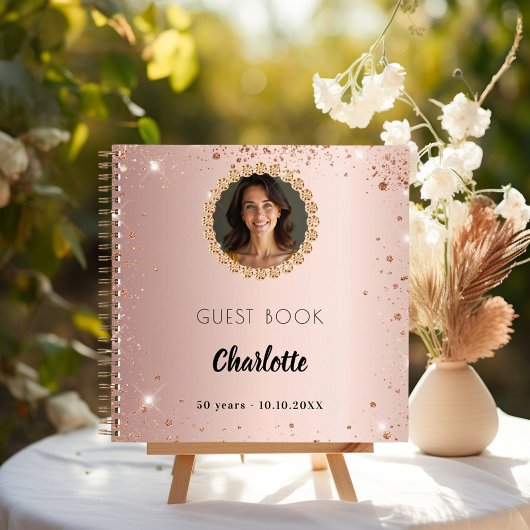 Guest book birthday rose gold photo diamonds ノートブック