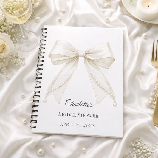 Guest book Bridal Shower bow ivory white pearls ノートブック