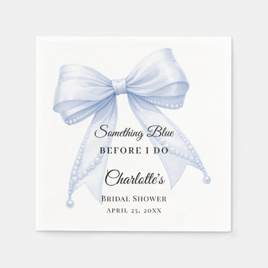 Guest book Bridal Shower bow something blue スタンダードカクテルナプキン (正面)