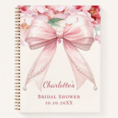 Guest book Bridal Shower pink bow florals pearls ノートブック (正面)