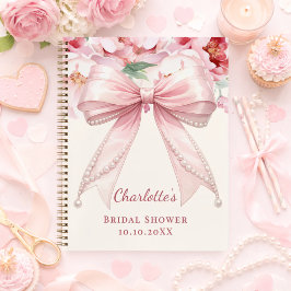 Guest book Bridal Shower pink bow florals pearls ノートブック