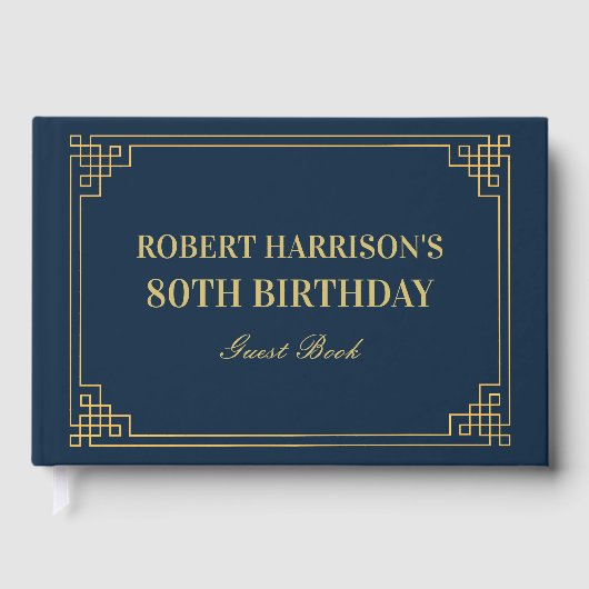Guest Book Chic Navy Gold 80th Birthday ゲストブック (正面)