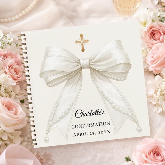 Guest book Confirmation bow ivory pearls elegant ノートブック