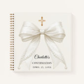 Guest book Confirmation bow ivory pearls elegant ノートブック (正面)