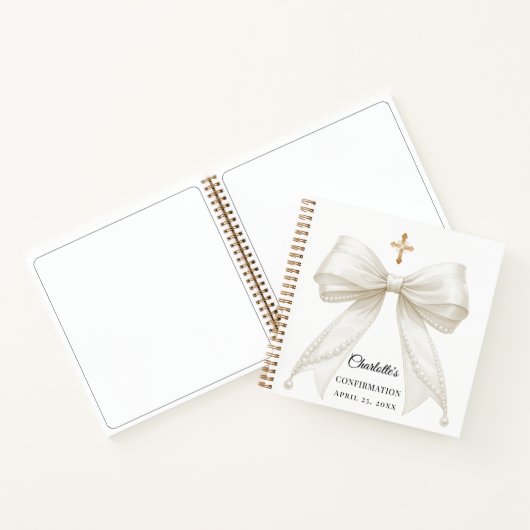 Guest book Confirmation bow ivory white pearls ノートブック (内部)
