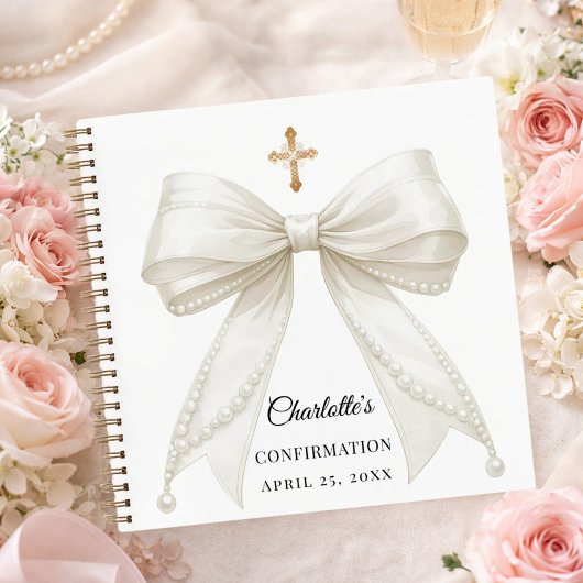 Guest book Confirmation bow ivory white pearls ノートブック