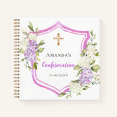 Guest book Confirmation crest pink purple flowers ノートブック (正面)