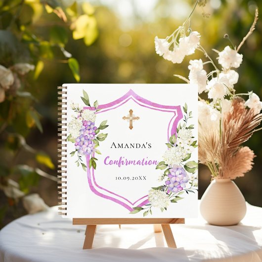 Guest book Confirmation crest pink purple flowers ノートブック