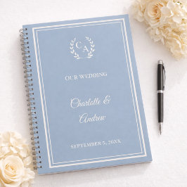 Guest Book dusty blue ivory monogrammed wedding ノートブック