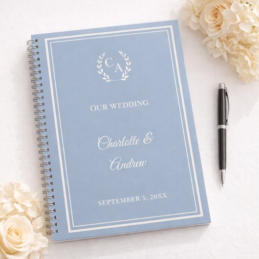 Guest Book dusty blue ivory monogrammed wedding ノートブック