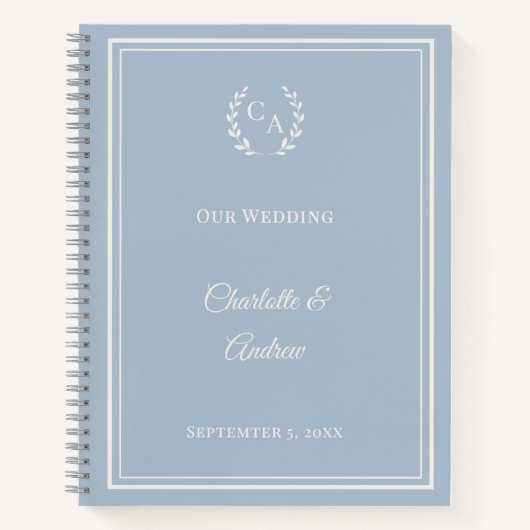 Guest Book dusty blue ivory monogrammed wedding ノートブック (正面)