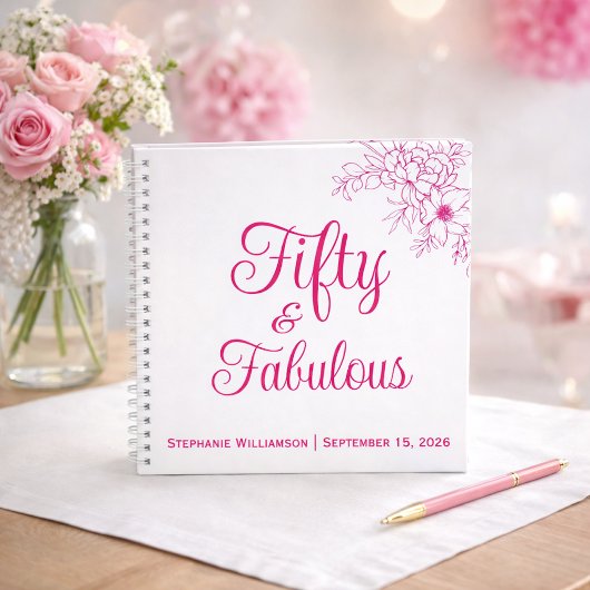 Guest Book Fifty and Fabulous Name Date Birthday ノートブック