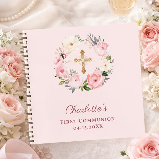 Guest book First Communion blush pink florals ノートブック