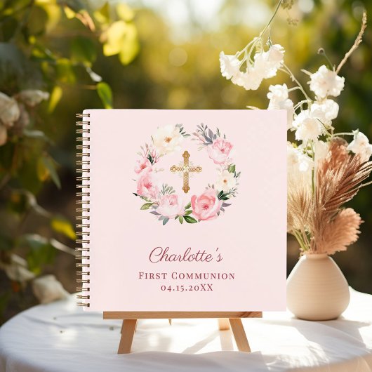 Guest book First Communion blush pink florals ノートブック