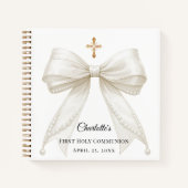 Guest book First Communion bow ivory white pearls ノートブック (正面)