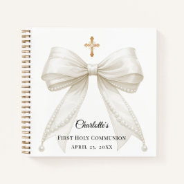 Guest book First Communion bow ivory white pearls ノートブック
