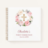Guest book First Communion floral wreath pink ノートブック (正面)