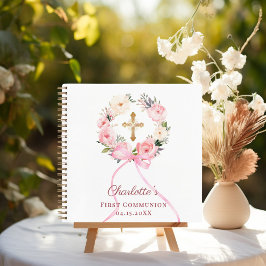 Guest book First Communion floral wreath pink bow ノートブック