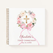 Guest book First Communion floral wreath pink bow ノートブック (正面)