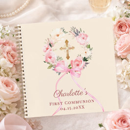 Guest book First Communion ivory blush bow floral ノートブック