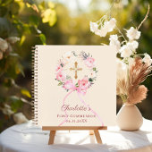 Guest book First Communion ivory blush bow floral ノートブック