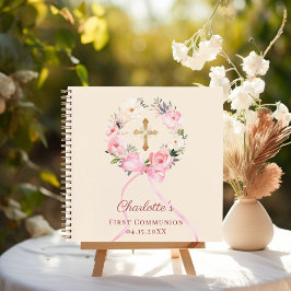 Guest book First Communion ivory blush bow floral ノートブック