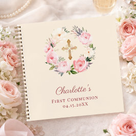 Guest book First Communion ivory blush pink floral ノートブック