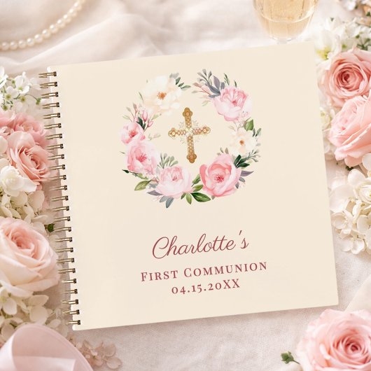Guest book First Communion ivory blush pink floral ノートブック